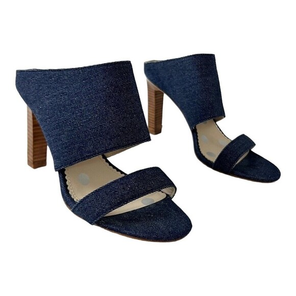 Boden 38 US 7 Jasmine Denim Mule Open Toe Heels - Picture 1 of 6